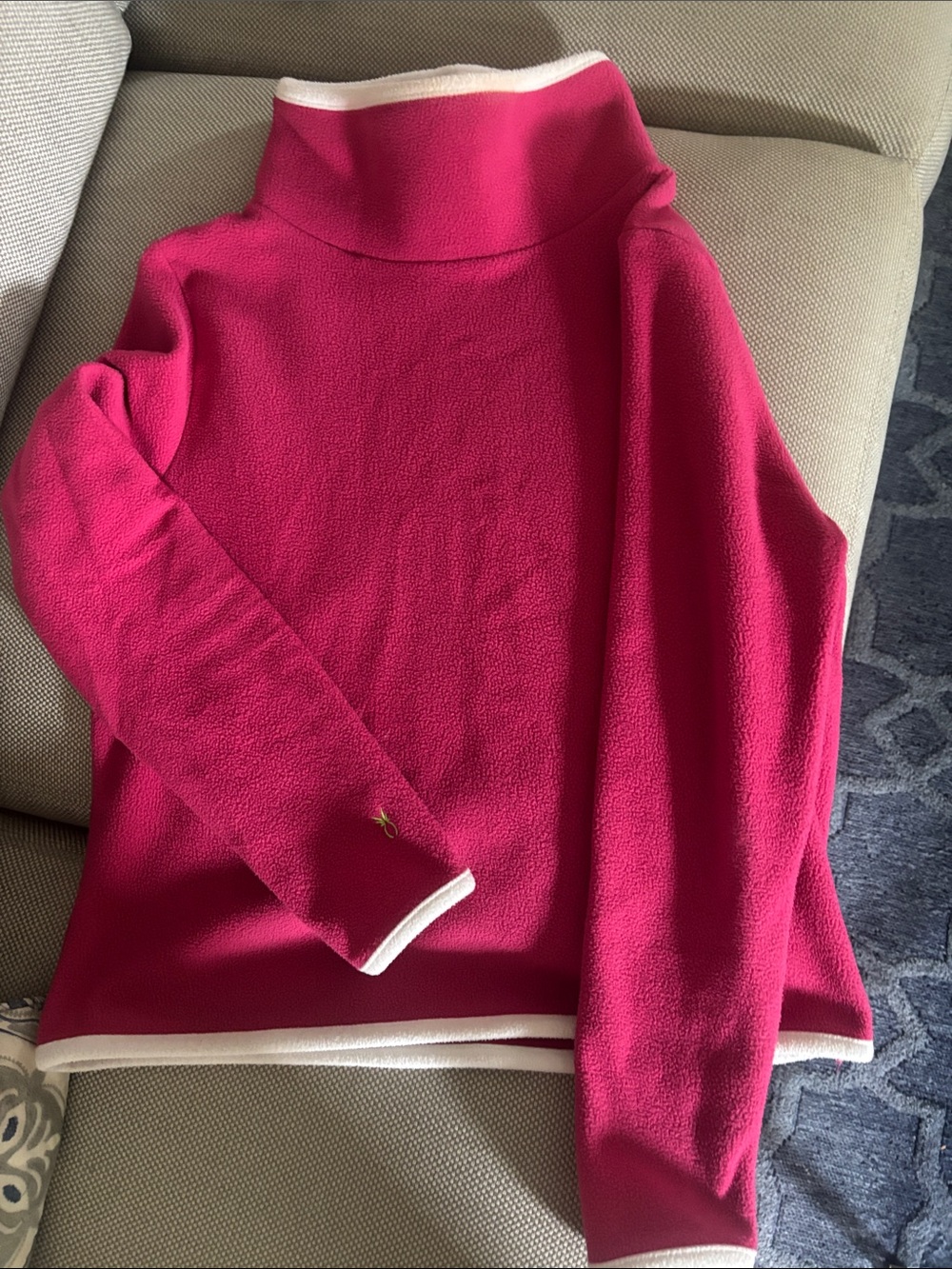 Dudley Stephens Hot Pink Funnel Neck Sweater with Cream Trim
